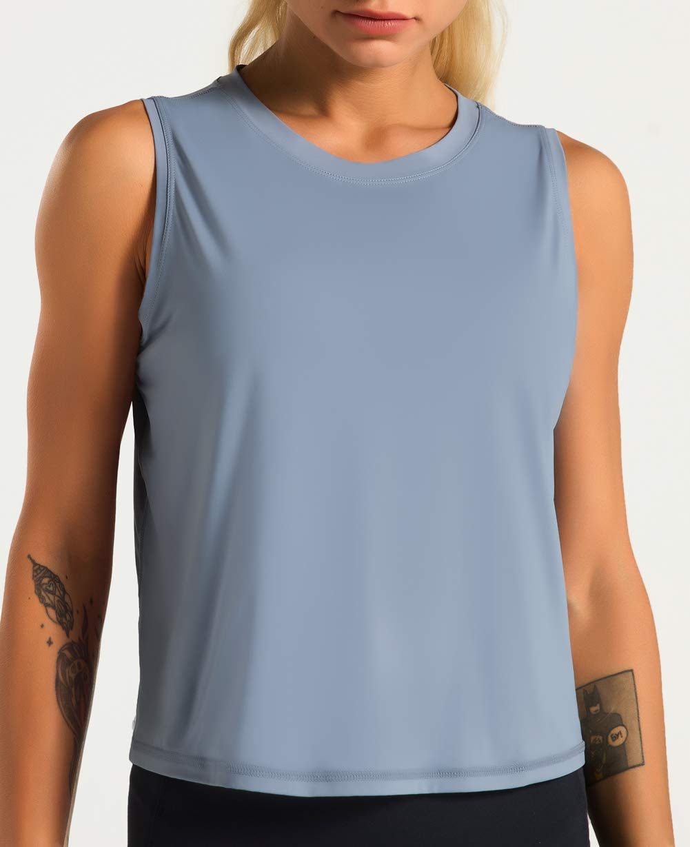 Dragon Fit Women Sleeveless Yoga Tops Workout Cool T-Shirt Running Short Tank Crop Tops (Blue, X-Small)