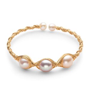 DENGGUANG Pearl Bangle for Women,Freshwater Cultured Pearl Open Cuff Wrap Bangle Bracelets Jewelry Gift for Mom Wife