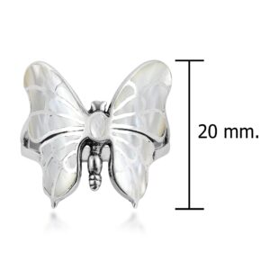 AeraVida Exotic Graceful Butterfly White Mother of Pearl Inlay .925 Sterling Silver Ring