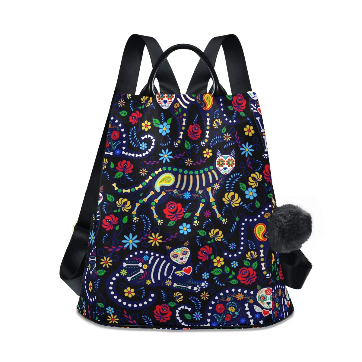 ALAZA Sugar Skull Cat Day of The Dead Backpack Purse for Women Anti Theft Fashion Back Pack Shoulder Bag