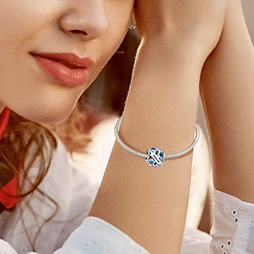 NINGAN March Birthstone Charms 925 Sterling Silver Love Heart Openwork Bead for Charm Bracelets and Necklaces with 5A Cubic Zirconia, Birthday Mothers Day Jewelry Gifts Women