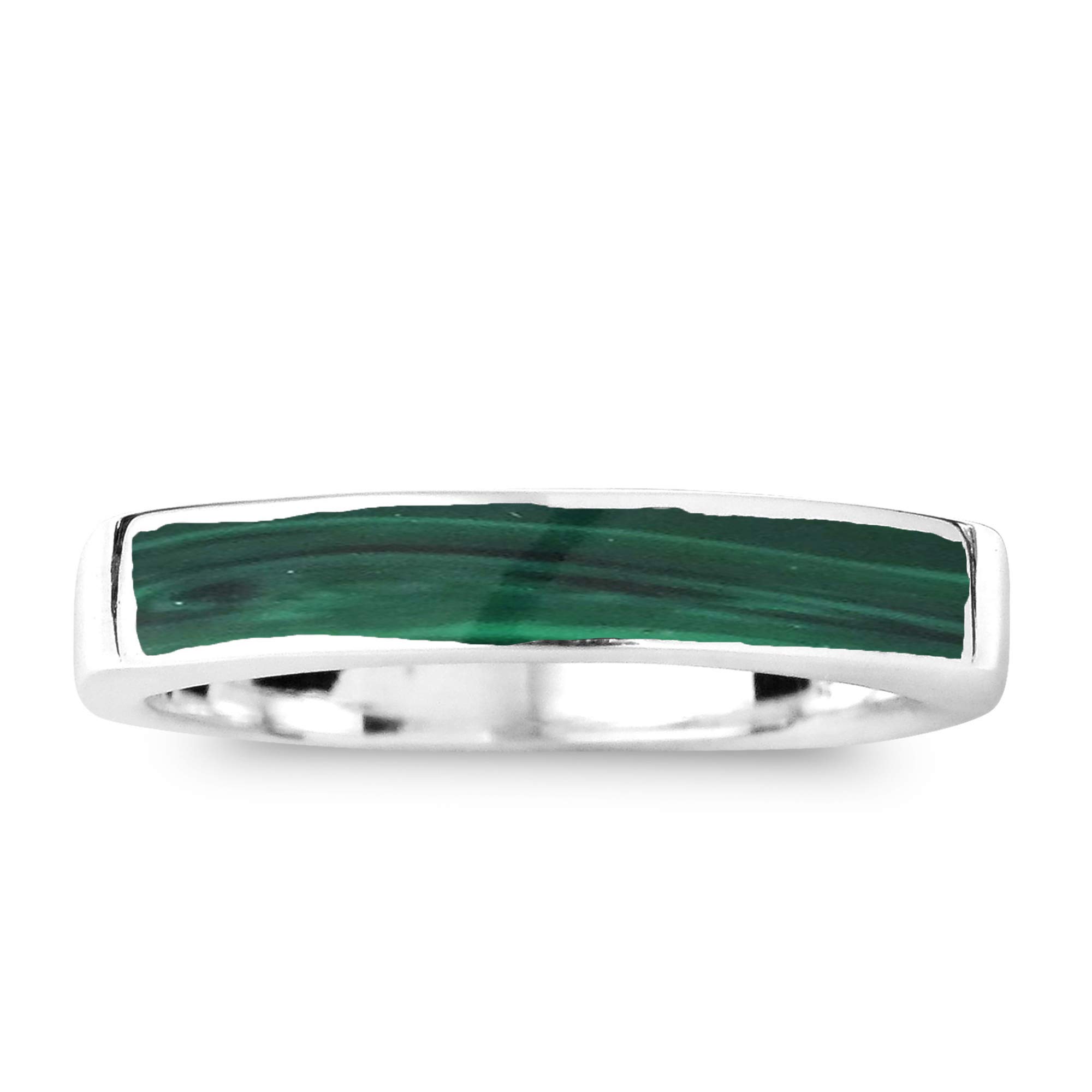 AeraVida Rectangular Bar Green Malachite Inlay .925 Sterling Silver Ring | Casual Comfort Fit Silver Rings for Women | Gift for Daughter, Women | Sterling Silver Rings Sizes(8)