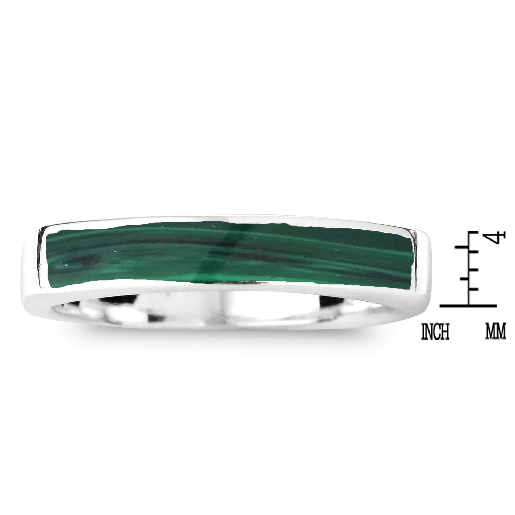 AeraVida Rectangular Bar Green Malachite Inlay .925 Sterling Silver Ring | Casual Comfort Fit Silver Rings for Women | Gift for Daughter, Women | Sterling Silver Rings Sizes(8)