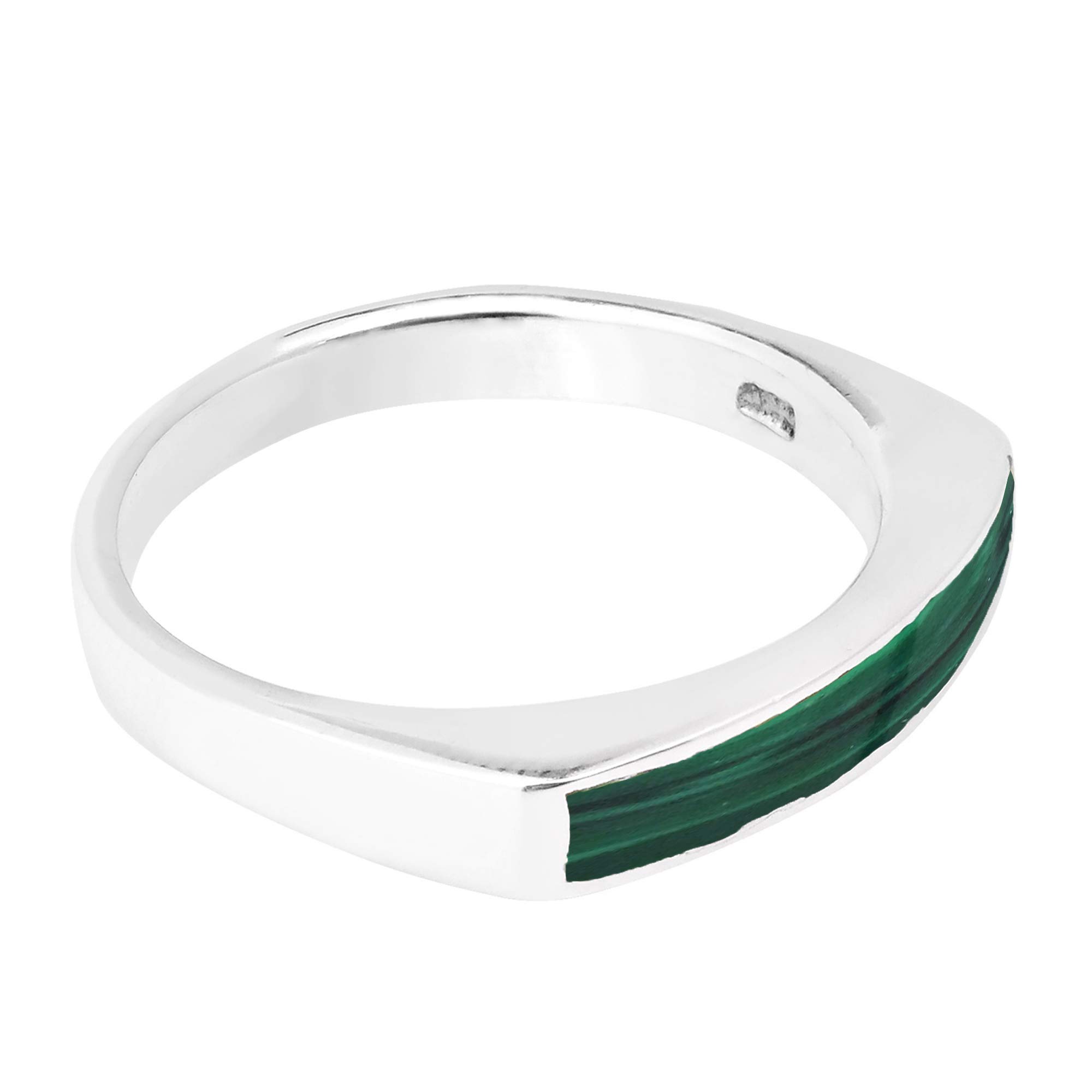 AeraVida Rectangular Bar Green Malachite Inlay .925 Sterling Silver Ring | Casual Comfort Fit Silver Rings for Women | Gift for Daughter, Women | Sterling Silver Rings Sizes(8)