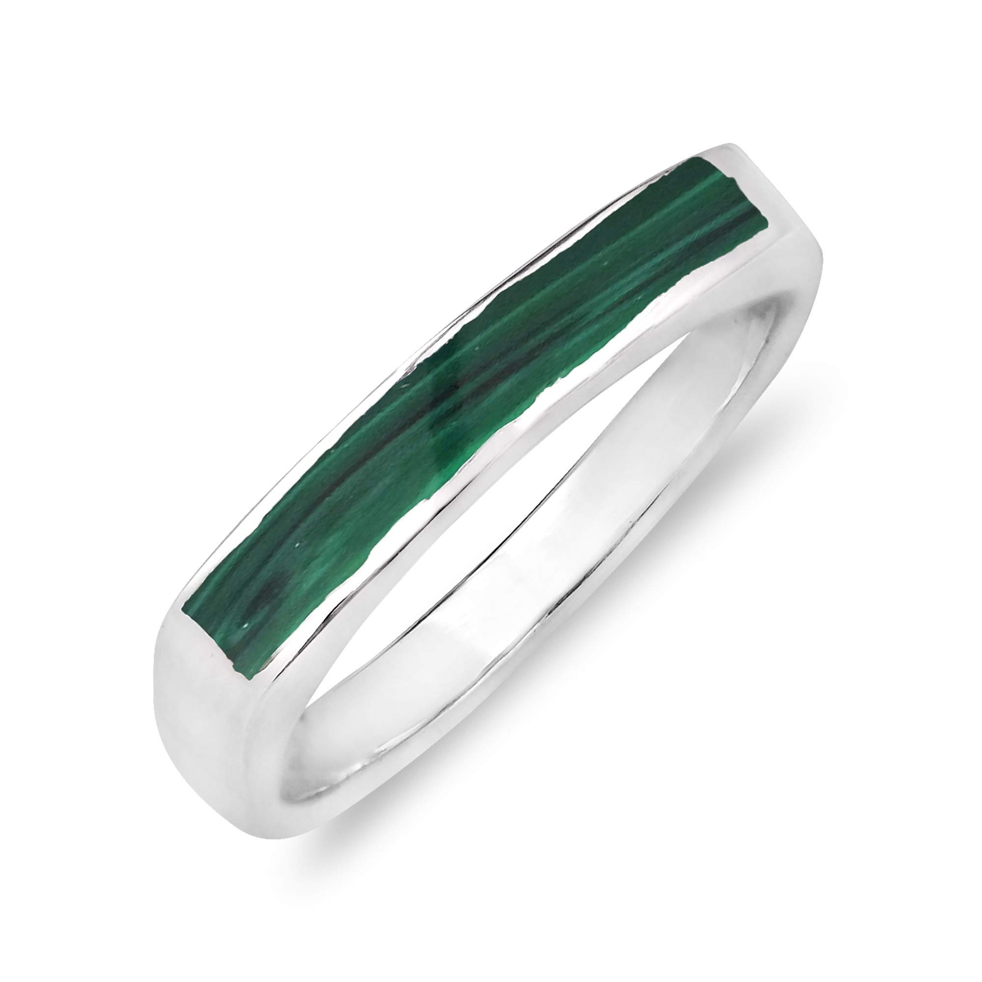 AeraVida Rectangular Bar Green Malachite Inlay .925 Sterling Silver Ring | Casual Comfort Fit Silver Rings for Women | Gift for Daughter, Women | Sterling Silver Rings Sizes(8)