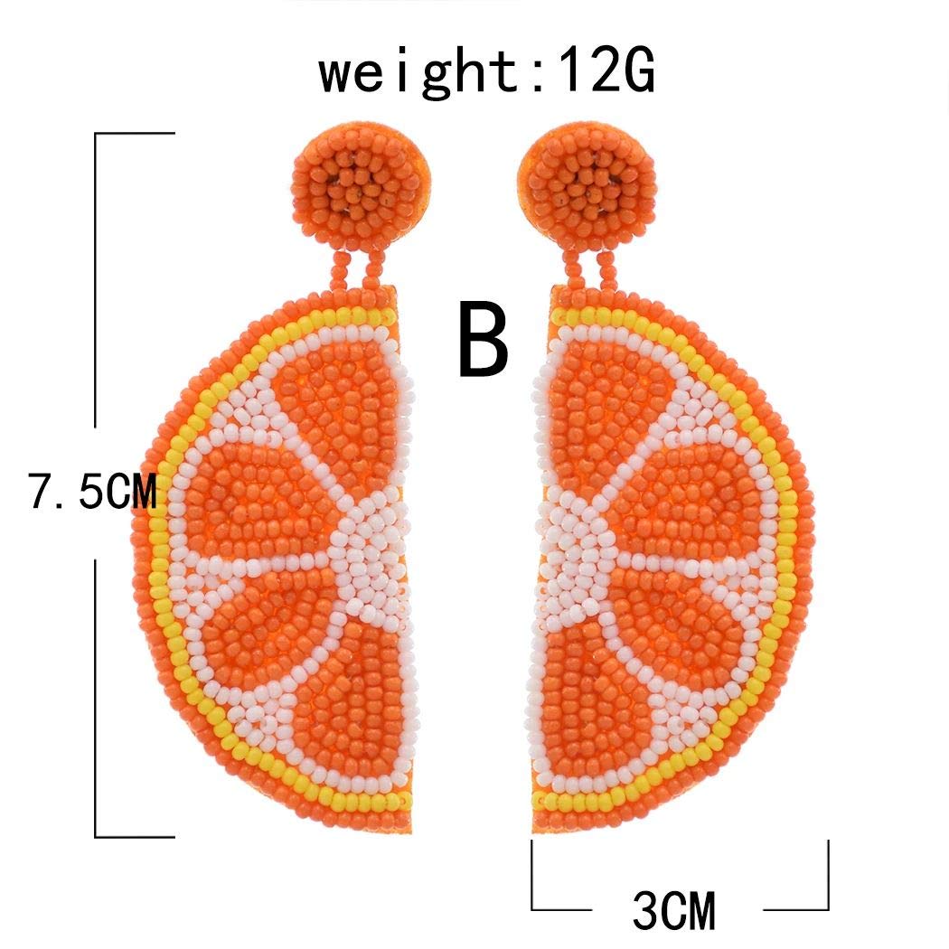 Statement Dangle Fruit Earrings - Fashion Cute Pineapple Orange Watermelon Cherry Beaded Fruit Earrings for Women Jewelry (Orange 2)