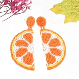 Statement Dangle Fruit Earrings - Fashion Cute Pineapple Orange Watermelon Cherry Beaded Fruit Earrings for Women Jewelry (Orange 2)