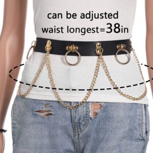 BODIY Gothic Black Waist Belt Punk Leather Waist Chain Belts Rave Body Accessory for Women