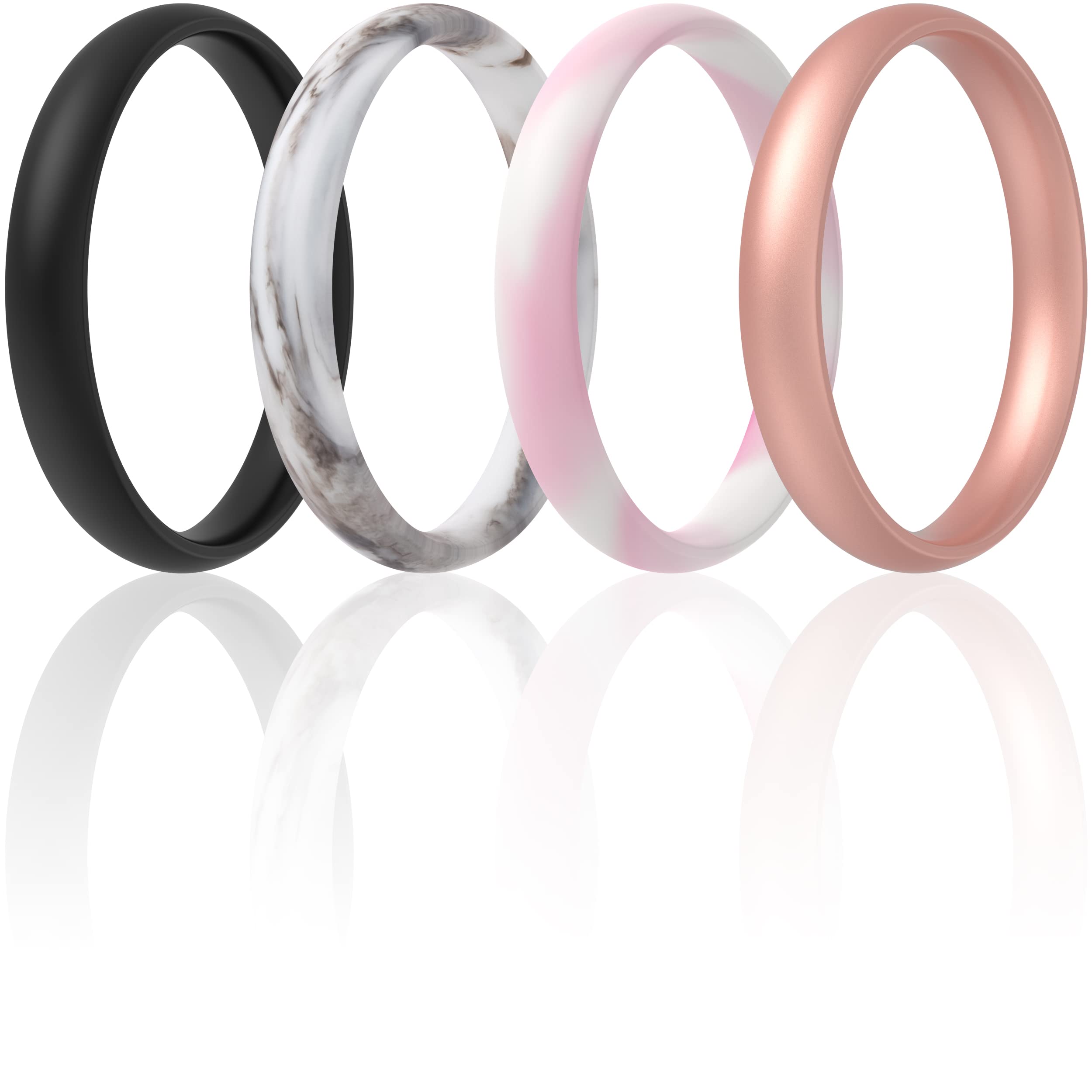 ThunderFit Super Thin Stackable Silicone Rings Wedding Bands for Women 3mm Wide 1.5mm Thick - 1/4/8/12/16 Variety Multipack