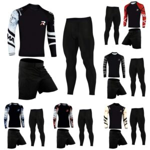 ROAR MMA Rash Guard & BJJ Shorts Set Mens Women Fight Wear Muay Thai Grappling Training (Ninja-Sleeve-3Pcs, XLarge)