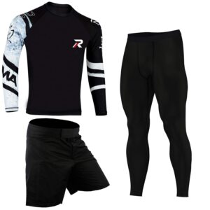 ROAR MMA Rash Guard & BJJ Shorts Set Mens Women Fight Wear Muay Thai Grappling Training (Ninja-Sleeve-3Pcs, XLarge)