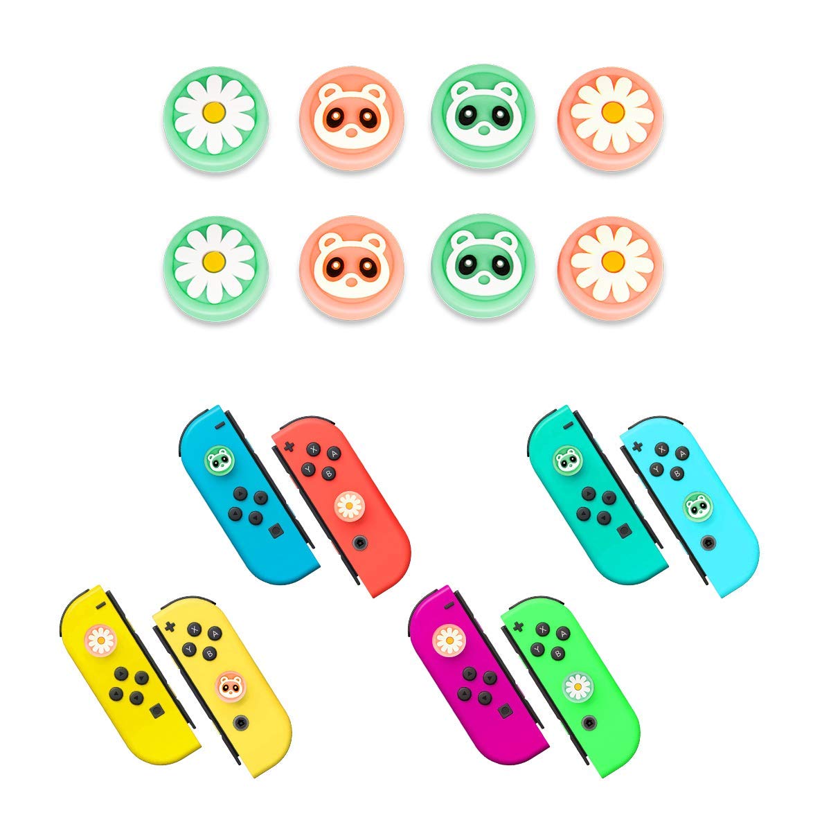 16 Pcs Cute Thumb Grip Caps Compatible with Nintendo Switch/Switch OLED/Switch Lite Console, Soft Silicone Analog Stick Button Cover for Joy-Con Controller, Joystick