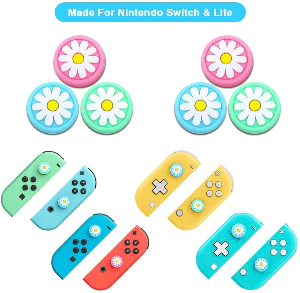 16 Pcs Cute Thumb Grip Caps Compatible with Nintendo Switch/Switch OLED/Switch Lite Console, Soft Silicone Analog Stick Button Cover for Joy-Con Controller, Joystick