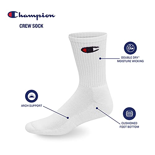 Champion Women Double Dry 6-pair Pack Logo Crew Socks, White/Black/Grey Assortment, Shoe Size 5-9 US