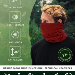 Merino.tech Merino Wool Ski Neck Gaiter - Face Mask Neck Warmer for Men & Women (Black)