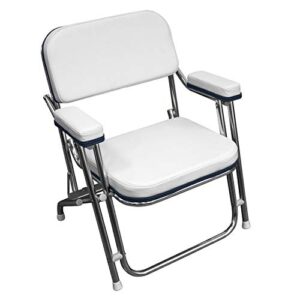 wise 3319-924 folding deck chair, white with navy trim, standard