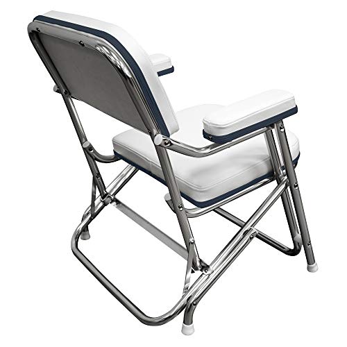 Wise 3319-924 Folding Deck Chair, White with Navy Trim, Standard