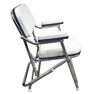 Wise 3319-924 Folding Deck Chair, White with Navy Trim, Standard