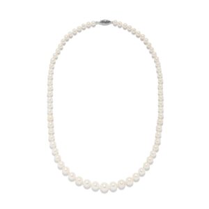 14K White Gold & Round White Freshwater Cultured Pearl 4mm-9mm Graduated 18" Strand Princess Choker Necklace with Fishhook Clasp