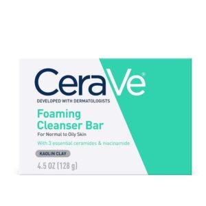 cerave foaming cleanser bar | soap-free body and face cleanser bar for oily skin | fragrance free | 4.5 ounce