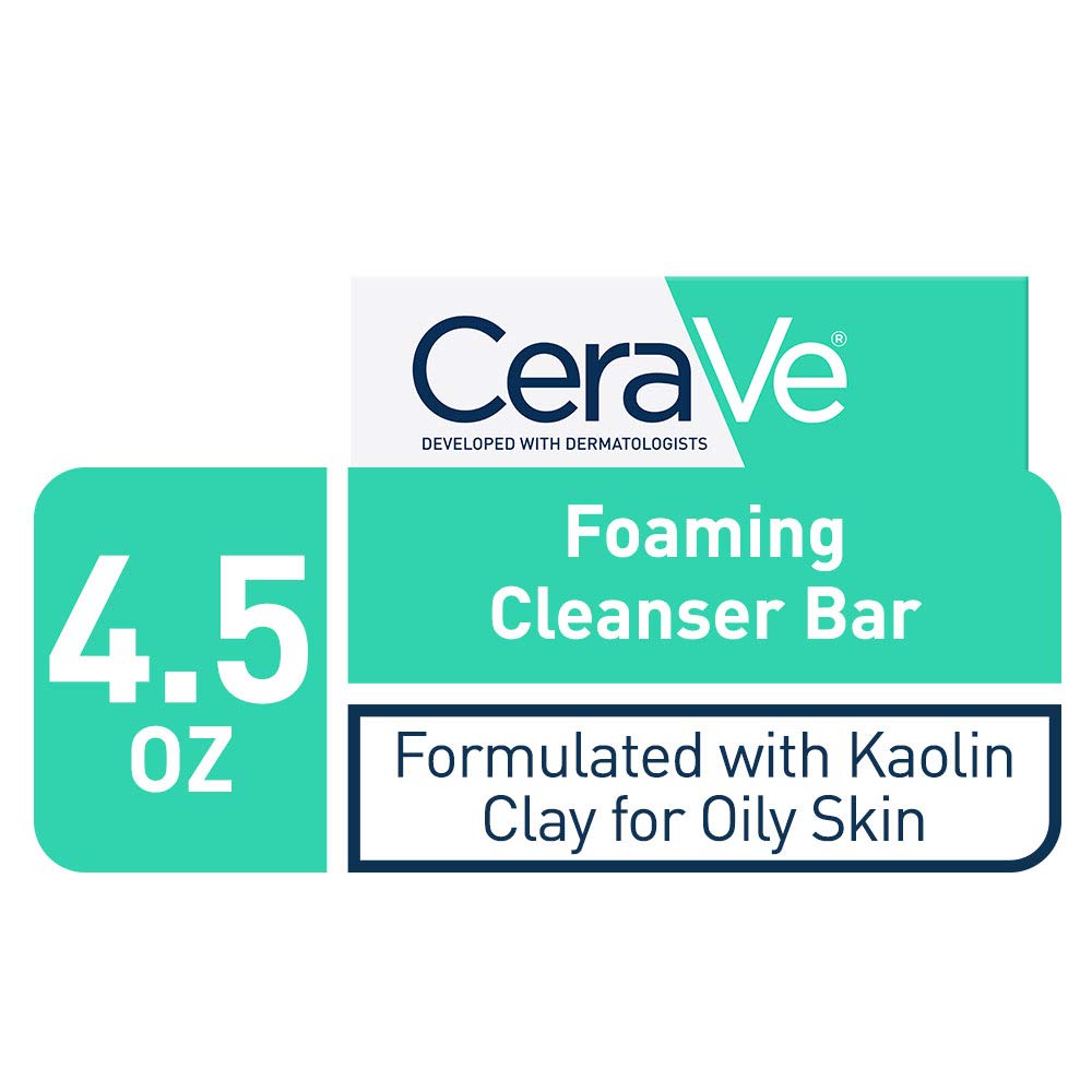 CeraVe Foaming Cleanser Bar | Soap-Free Body and Face Cleanser Bar for Oily Skin | Fragrance Free | 4.5 Ounce