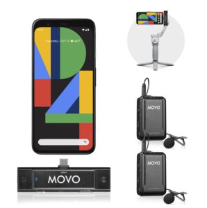 movo edge-uc-duo wireless lavalier microphone system, usb type-c compatible, omnidirectional lapel microphones, dual channel select, 1-year warranty