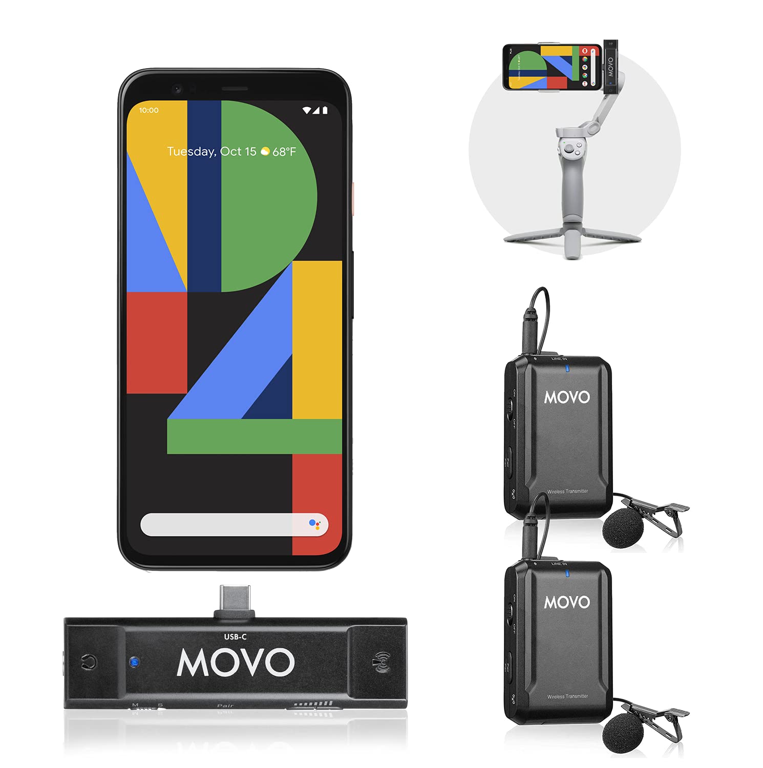 Movo Edge-UC-Duo Wireless Lavalier Microphone System, USB Type-C Compatible, Omnidirectional Lapel Microphones, Dual Channel Select, 1-Year Warranty