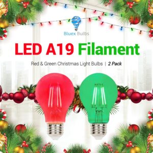 2 Pack Filament LED Red Light Bulbs Green Light Bulb – A19 E26 8W 60 Watt Equivalent Vintage LED Red Bulb LED Green Bulb Decorative Lighting for Party Decoration, Porch, Home, Christmas Light Bulbs