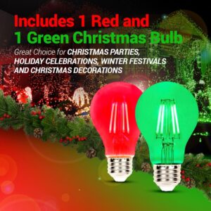 2 Pack Filament LED Red Light Bulbs Green Light Bulb – A19 E26 8W 60 Watt Equivalent Vintage LED Red Bulb LED Green Bulb Decorative Lighting for Party Decoration, Porch, Home, Christmas Light Bulbs