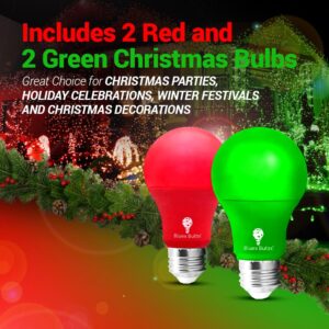 4 Pack LED Red and Green Light Bulbs - 120V E26 Base 9 Watt (60-watt Replacement) - Red and Green Bulbs for Party Decoration, Porch, Home Lighting, Christmas