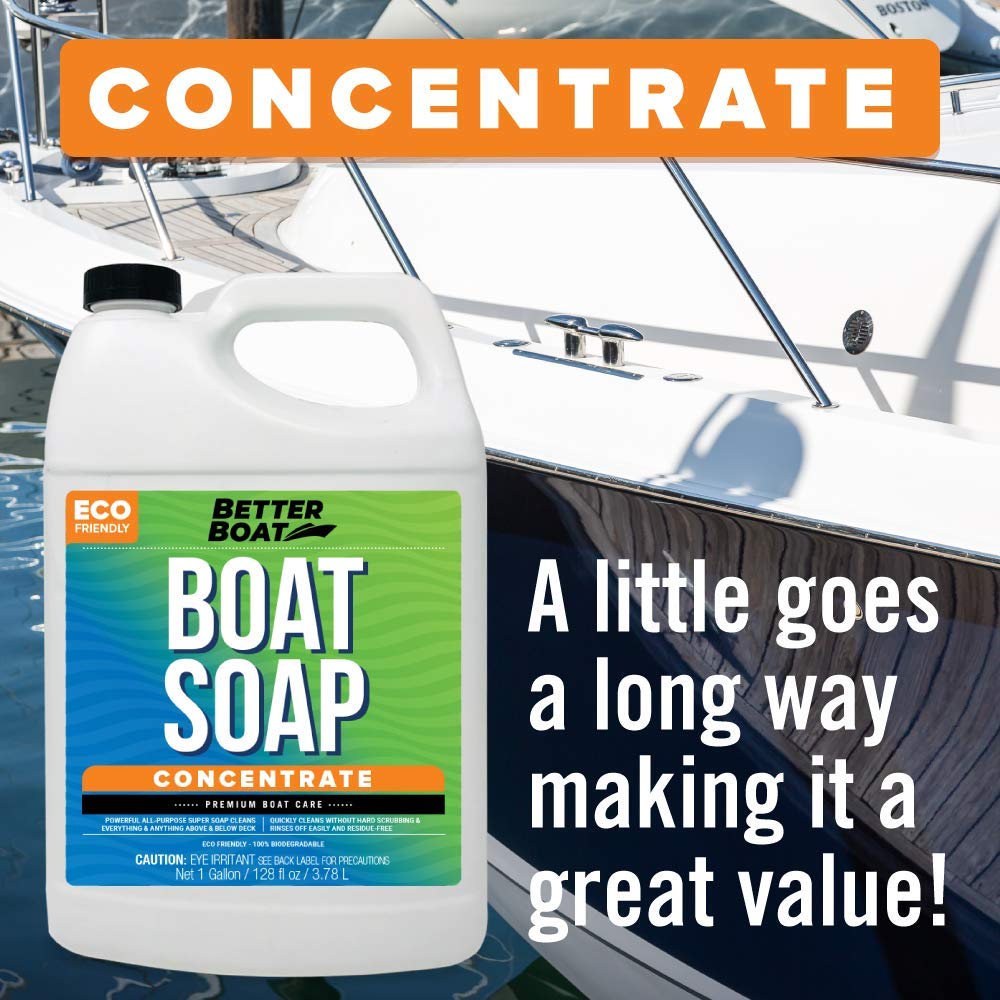 Premium Grade Boat Soap Marine Concentrate Cleaner Boat Wash Soap and Wax for Fresh and Salt Water Use Clean Fiberglass Boat Hulls Boat Cleaning Supplies RV Products 1 Gallon Boat Cleaner