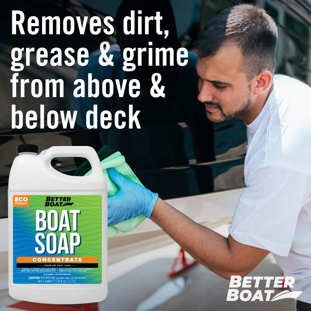 Premium Grade Boat Soap Marine Concentrate Cleaner Boat Wash Soap and Wax for Fresh and Salt Water Use Clean Fiberglass Boat Hulls Boat Cleaning Supplies RV Products 1 Gallon Boat Cleaner