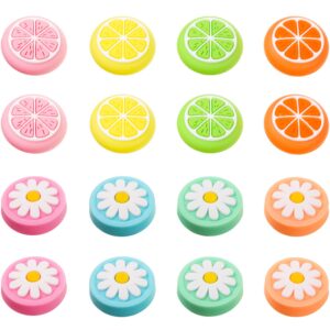 sumind 16 pieces replacement cute fruit lemon and flower design thumb grip caps analog stick cover joystick cap soft silicone cover compatible with nintendo switch, switch lite and joy-con controller