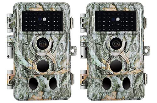 2-Pack Trail Camera 32MP 1296P H.264 MP4 Video No Glow 90ft Night Vision 0.1S Trigger Speed Motion Activated Waterproof IP66 Game Cam for Wildlife Hunting or Home Surveillance