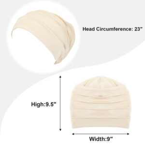 Syhood 4 Pieces Slouchy Beanies Hats Soft Cotton Sleep Cap Stretchy Sleeping Cap Headwear for Women (Black, Navy, Pink, Beige)