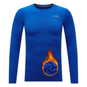 leao youth boys compression shirt long sleeve fleece quick dry sports baselayer soccer baseball basketball undershirt royal l