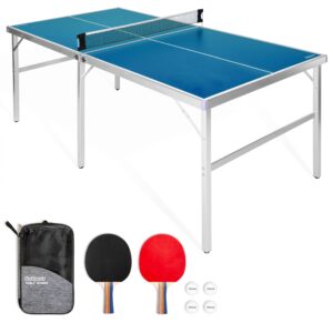 gosports 6 ft x 3 ft mid-size table tennis game set - indoor / outdoor portable table tennis game with net, 2 table tennis paddles and 4 balls