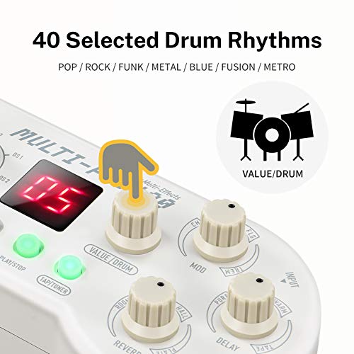 Donner Multi Effects Pedal Multi-Pad100, 5 Effects 7 Amp Modes 40 Drum Rhythms with Tuner Function, Reverb Delay Chorus Flanger Tremolo, Drum Machine for Electric Guitar and Bass