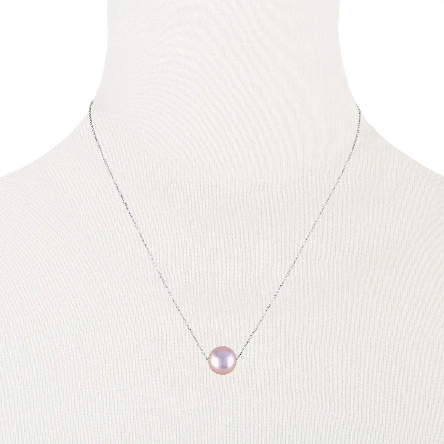 14K White Gold & Single 10.5mm-11mm AAAA Round Freshwater Cultured Pearl Pendant Necklace on 16"-17"-18" Adjustable Cable Chain - Baby Pink