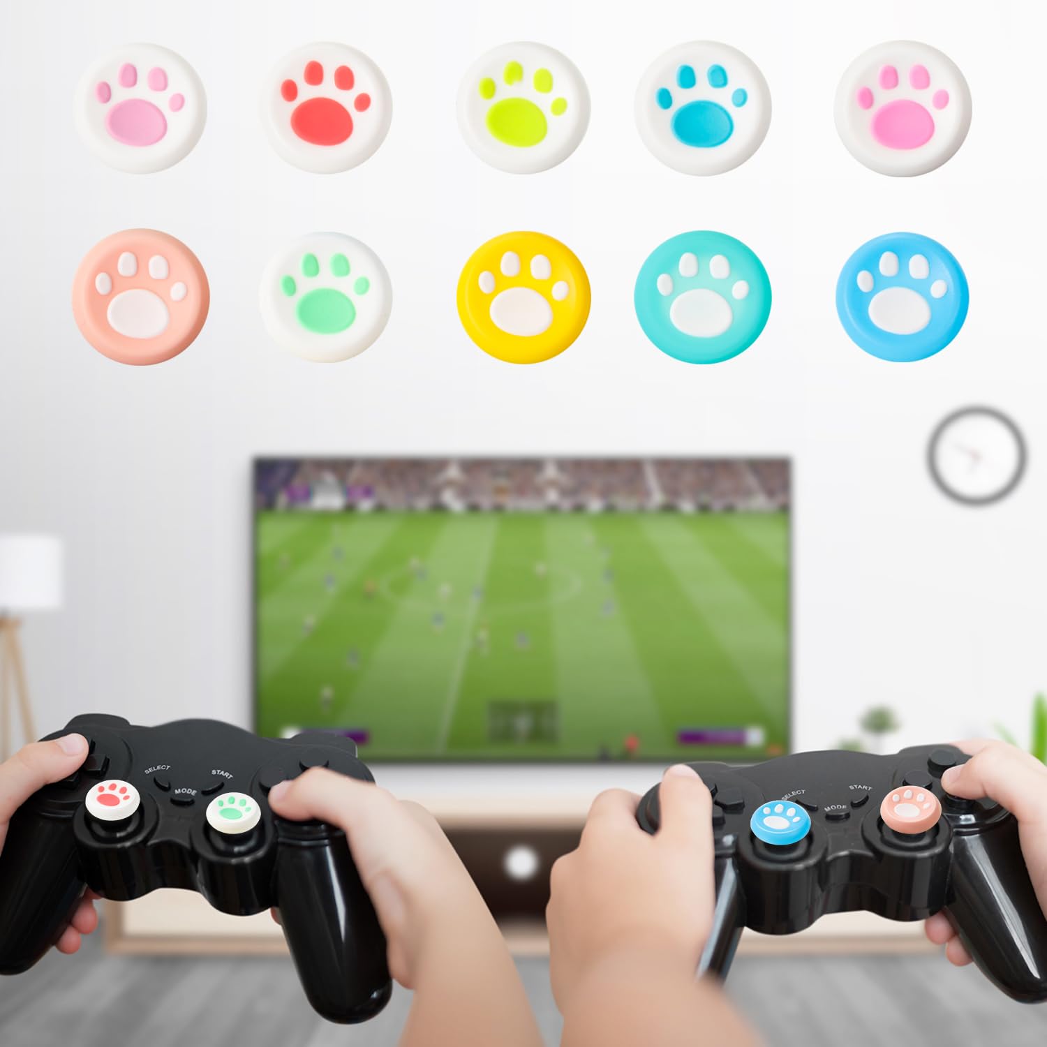 Sumind 20 Pieces Cute Cat Claw Design Thumb Grip Caps Replacement Paw Thumb Grips Analog Stick Cover Joystick Cap Soft Silicone Cover Compatible with PS5 PS4 PS3 PS2 Xbox 360 Xbox One Controllers