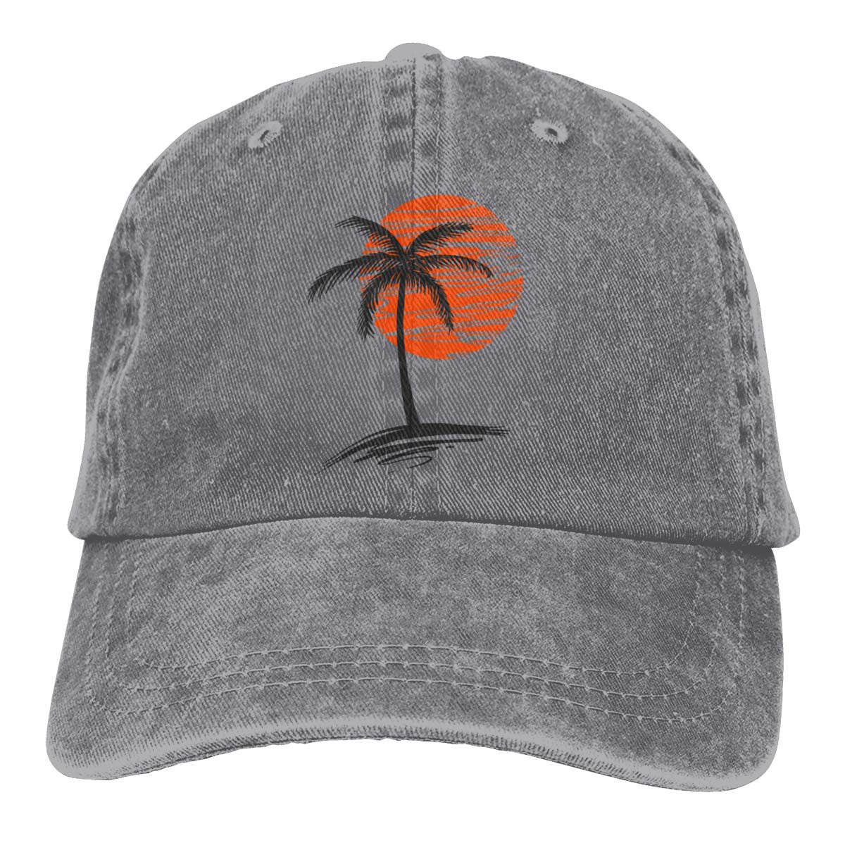 Kamaple Palm Tree Baseball Caps Summer Aloha Beaches Outdoor Adjustable Denim Dad Hat (Palm Tree Sunset Grey, one Size)