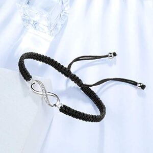 ZENI Infinity Bracelet for Women, Handmade Black Rope Braided Bracelet with 925 Silver Adjustable Bracelet Love Friendship Jewelry Gift