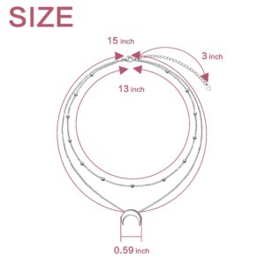 FLYOW Crescent Layered Choker Necklace S925 Sterling Silver Moon Pendant Jewelry Adjustable Clavicle Necklace for Women Birthday Gifts (Moon)