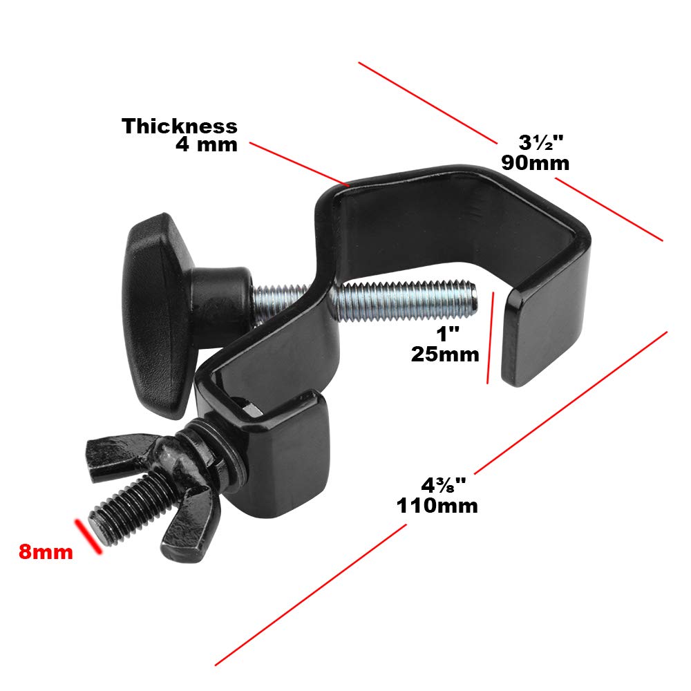 6 Pack Black Truss Clamps Stage Light Hook, Heavy Duty Iron C Clamp Fits Pipe OD 1-1⅛ inches (25-30 mm), Max Load 30 lb, for DJ Par Lighting Spot Lights Moving Head, TUV