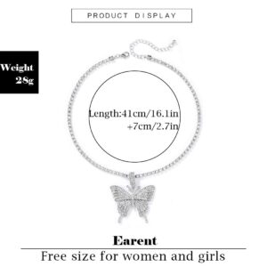 EARENT Rhinestone Butterfly Choker Necklace Crystal Butterfly Pendant Necklaces Chain Sparkly Neck Jewelry for Women (A-Silver)