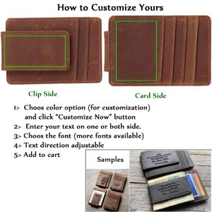 Eurynome Money Clip For Men, Personalized mens Front Pocket Wallet With Money Clip, Genuine Leather Wallets, Gift For Men (Brown 01)