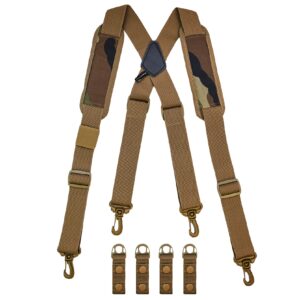 melotough police duty belt suspenders tactical suspenders law enforcement belt harness with belt loop 4 pc, khaki color