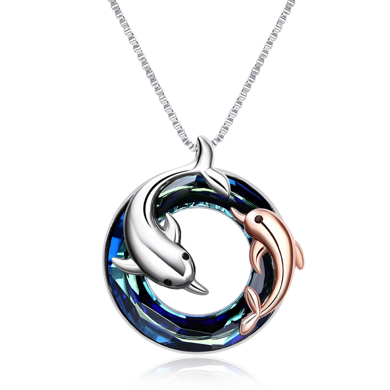 ONEFINITY Dolphin Necklaces Sterling Silver Crystal Dolphin Pendant Ocean Jewelry Necklace for Women