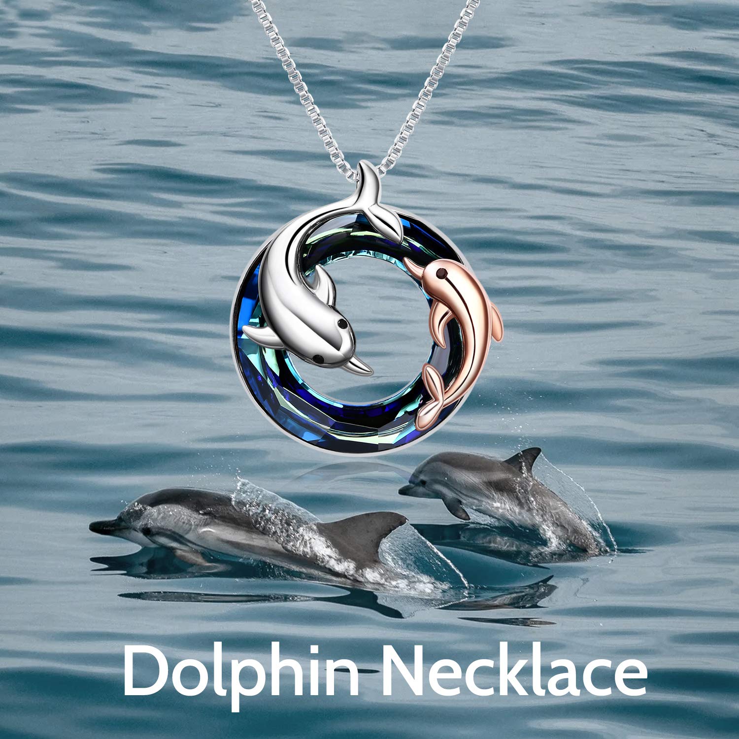 ONEFINITY Dolphin Necklaces Sterling Silver Crystal Dolphin Pendant Ocean Jewelry Necklace for Women