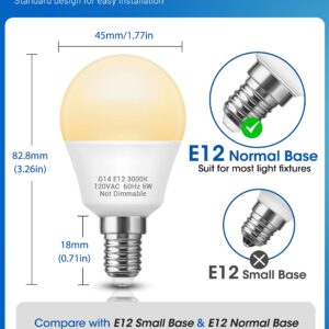 JandCase Ceiling Fan Light Bulbs, 6W E12 LED Bulbs 60Watt Equivalent, G14 LED Bulbs for Ceiling Fan, Chandelier, Table Lamp, Soft White 3000K, Non-dimmable, 6 Pack